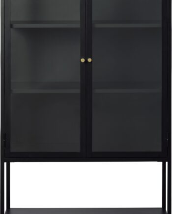 Højskab Nordique Design Carmel Opbevaringsskab Med Glaslåger Sort Guld Metal 160x90x40 Cm