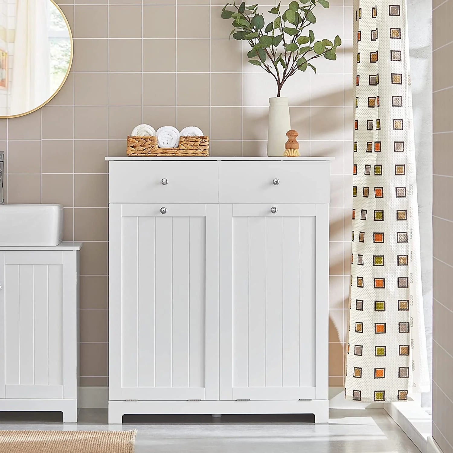 Hold Dit Badeværelse Ryddeligt Med Dette Elegante Vasketøjsskab   Hvid B78   D38     H90   Cm