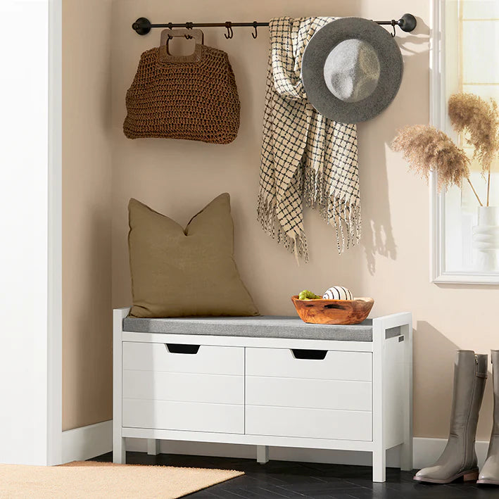 Hold Entreen Ryddelig Med Denne Elegante Skobænk   Hvid  B91   H50   D31 Cm