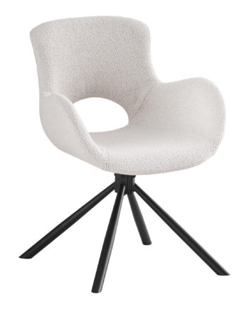 House Nordic Amorim Spisebordsstol     Armlæn Og Drejefod Offwhite Bouclé Stof Og Sort Metal