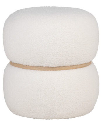 House Nordic Milford  Puf  Rund Hvid Bouclé Polyester Stof Og Træ  ø38