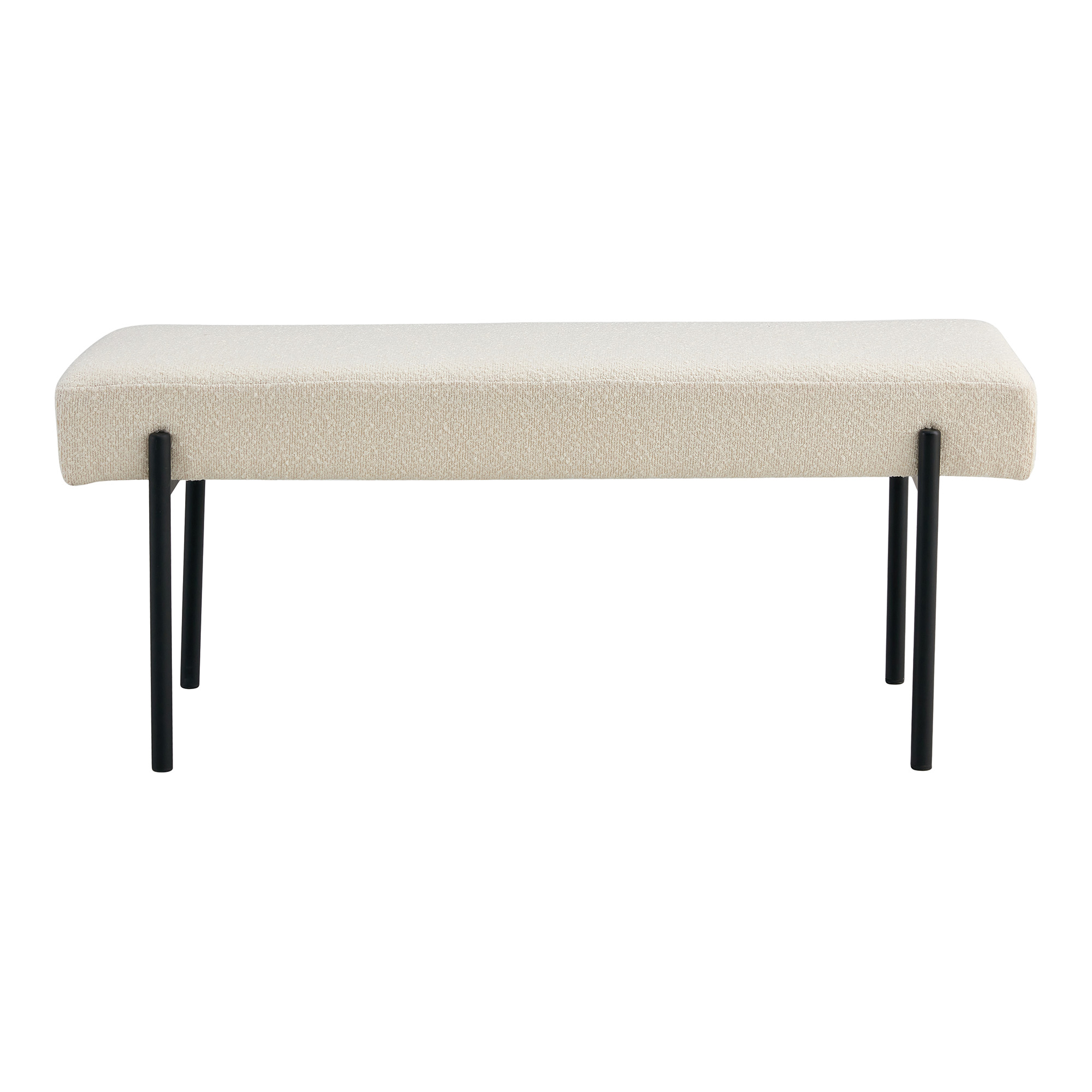 House Nordic Swindon Bænk Rektangulær Hvid Bouclé Polyester Stof Og Sort Metal 100x36