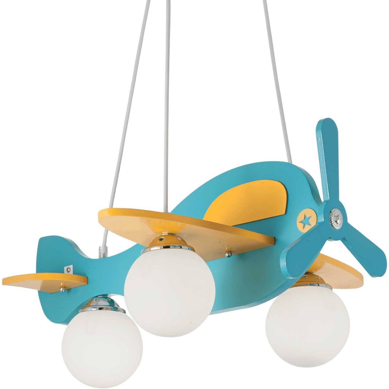 Ideal Lux Avion Pendel Lampe   Lyseblå Metal  Træ Og Glas Med Justerbar Højde 400 1120 Mm