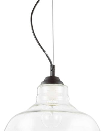Ideal Lux Bistro Pendellampe ø28 Cm Justerbar Højde 21-230 Cm Metal Og Glas Klar Og Sort