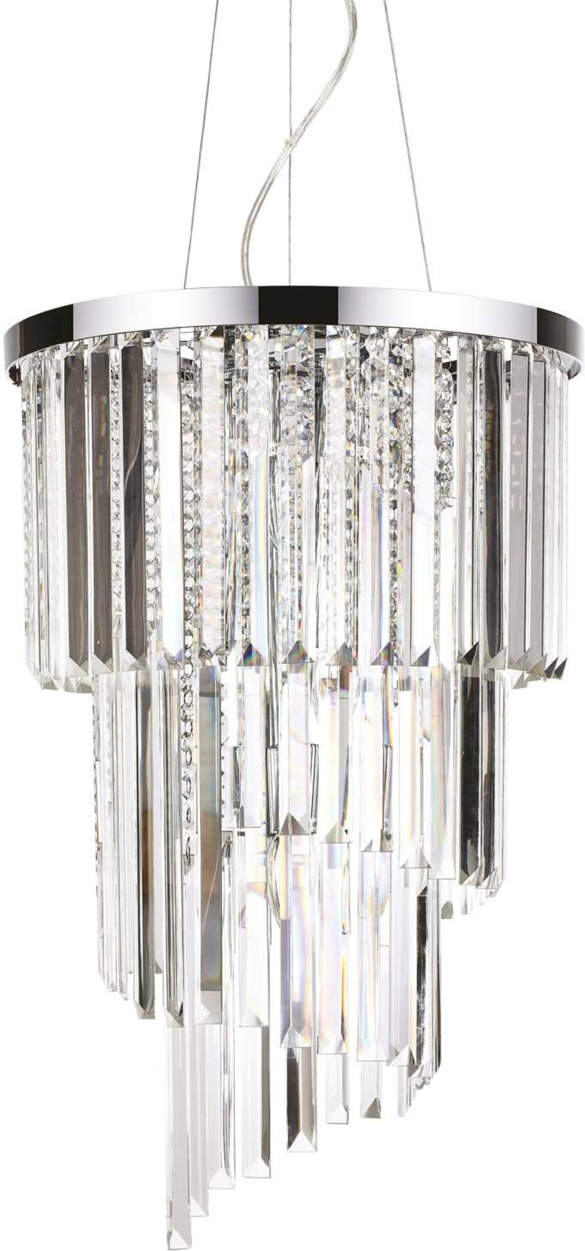 Ideal Lux Carlton Pendellampe ø40 Cm Justerbar Krom Med Krystaller
