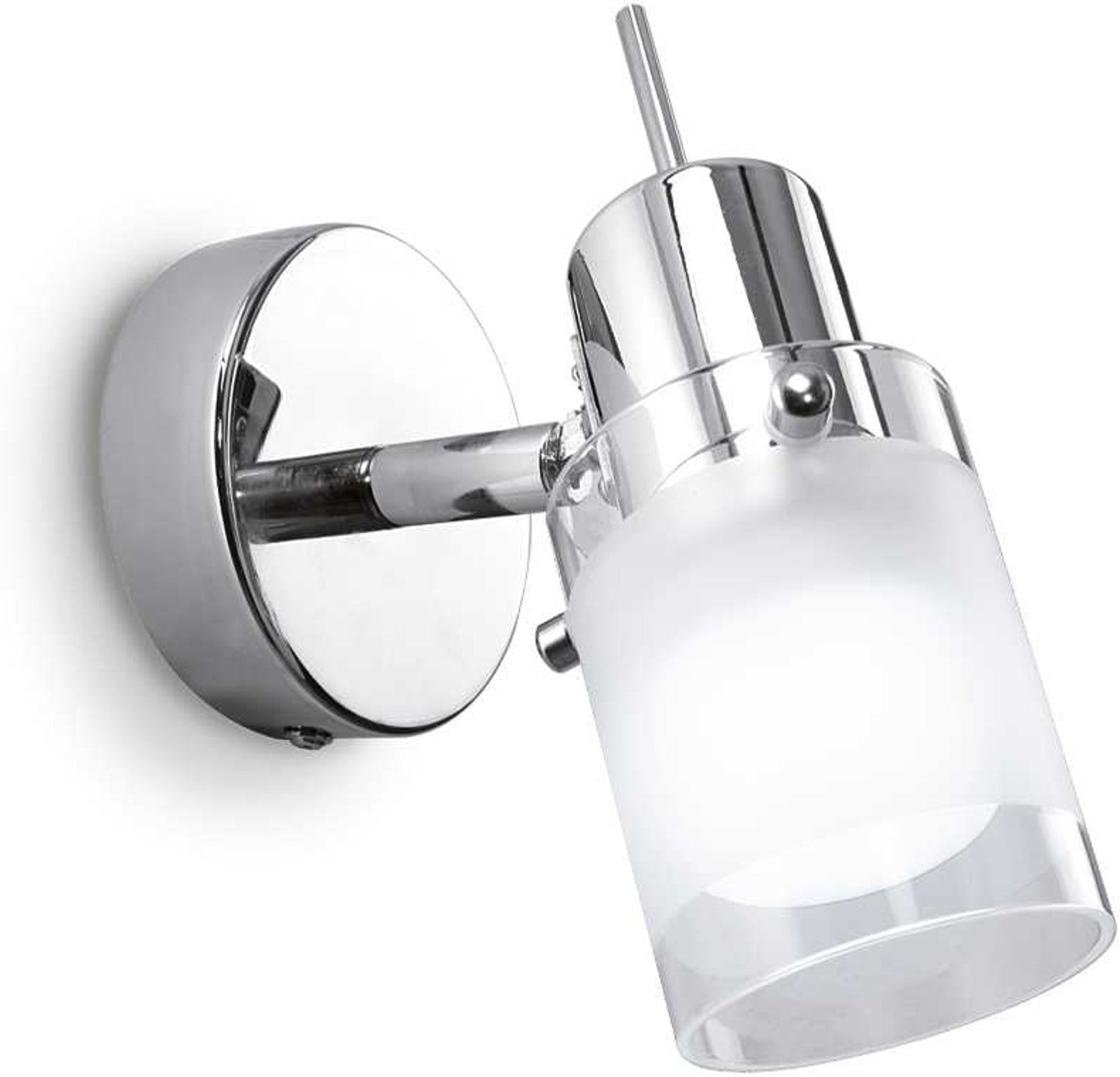 Ideal Lux Elis Væglampe Krom Med Justerbar Reflektor  Sandblæst Pyrex Glas Og E14-fatning