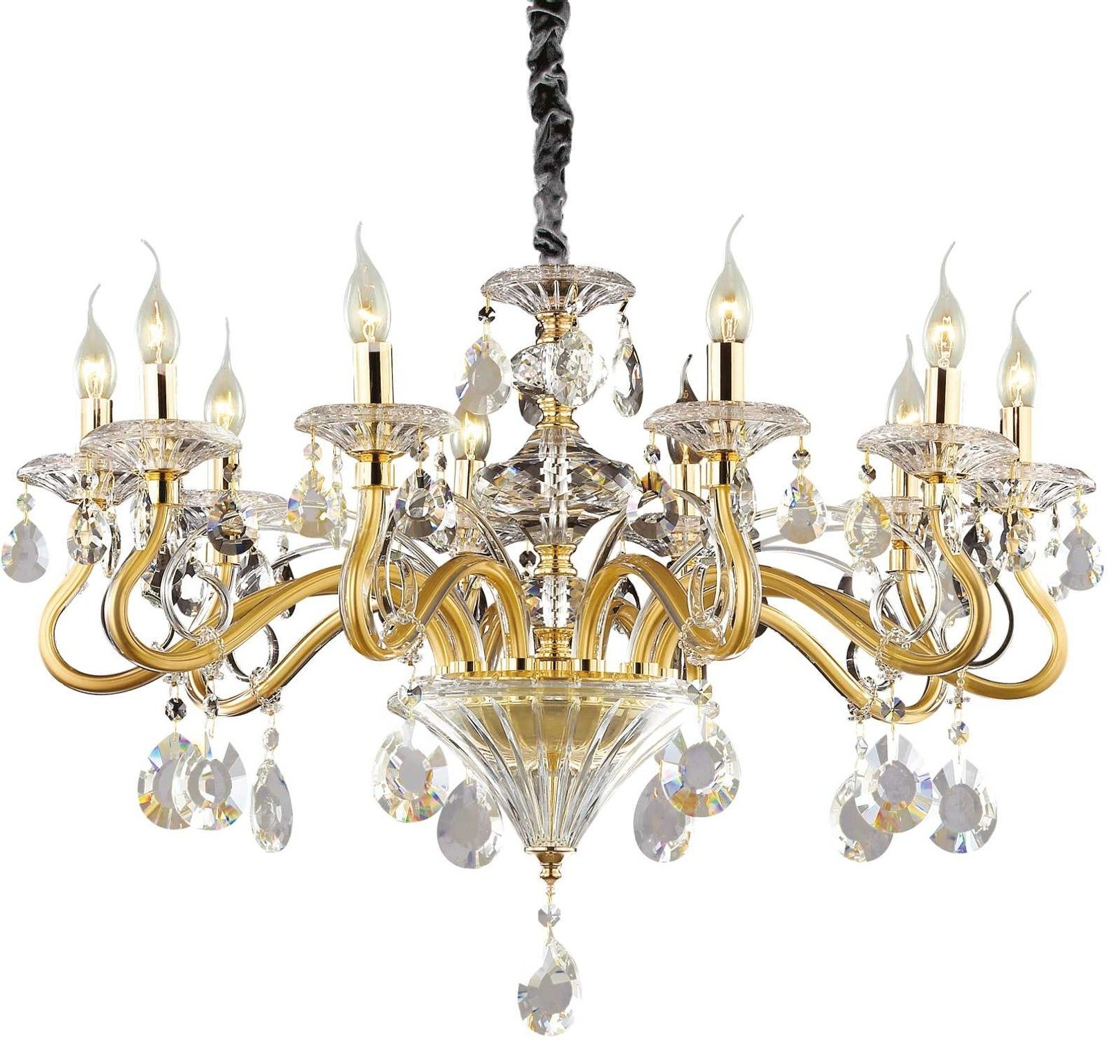 Ideal Lux Negresco Pendellampe ø85   H70-110 Cm Guld Krystal