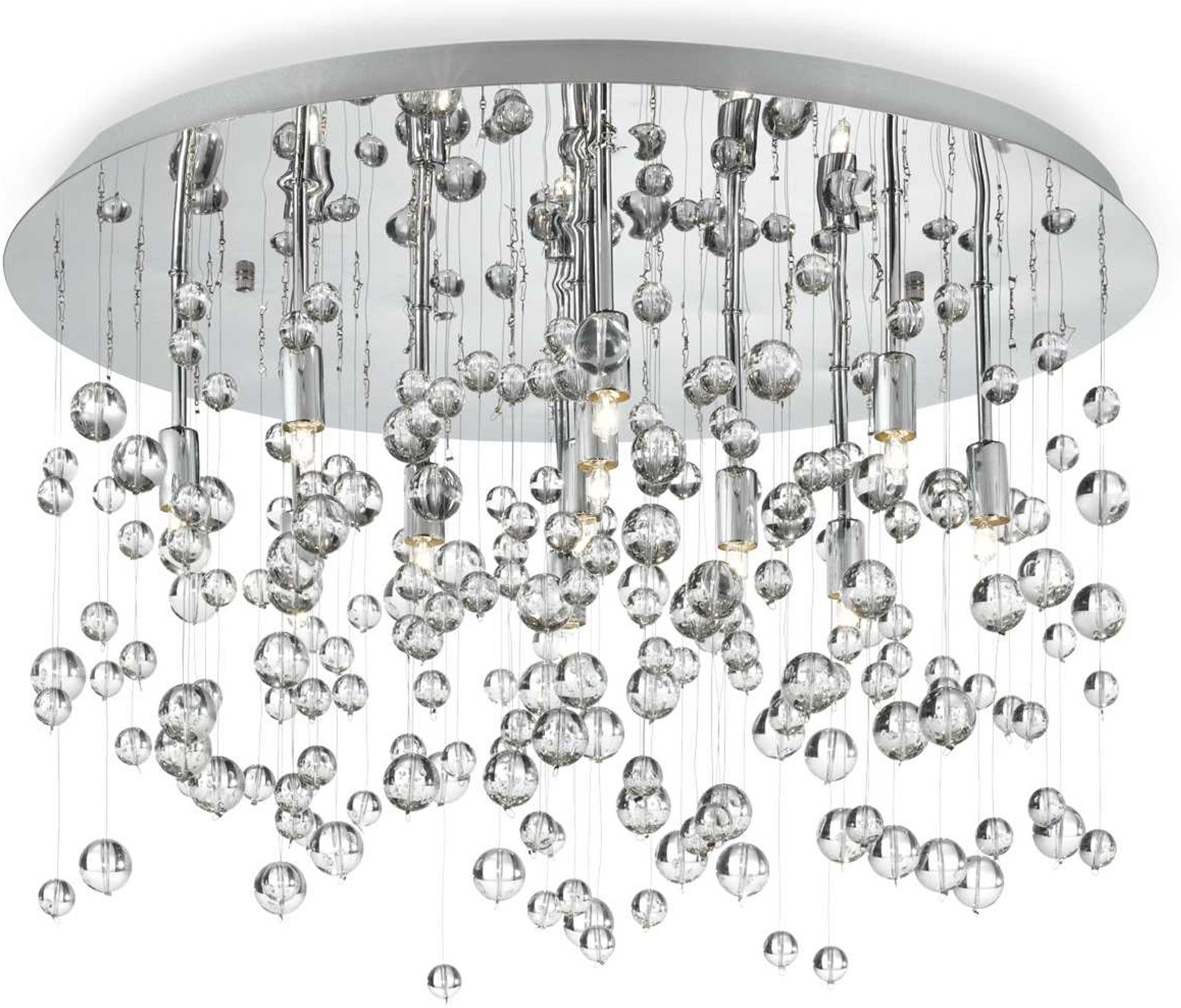 Indendørs Loftslampe Ideal Lux Neve ø40     H31   Cm Krom Hvid Ramme Med Dekorative Glaskugler
