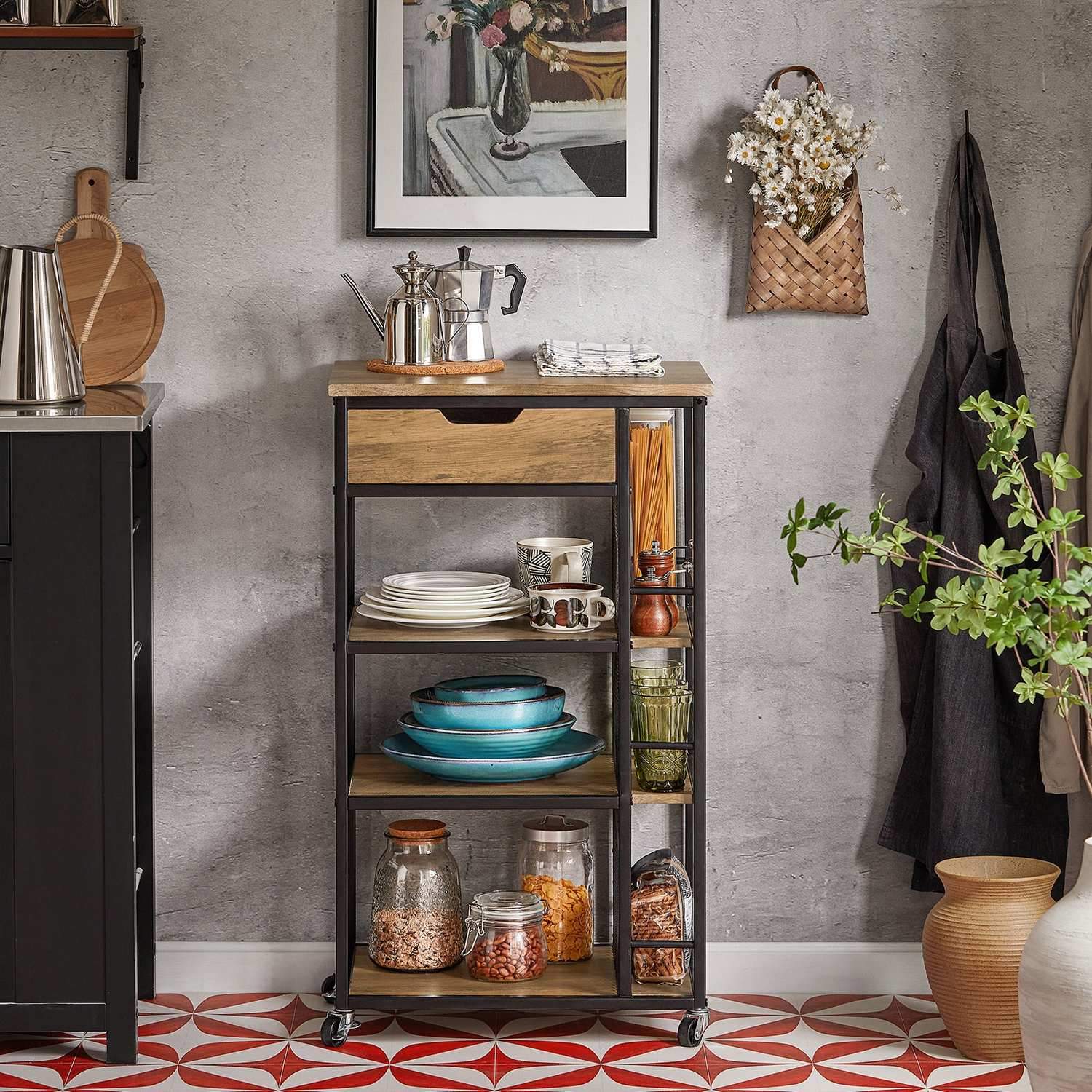 Industrial Vintage-stil Serveringsvogn   Barvogn   Køkkenvogn  Brun