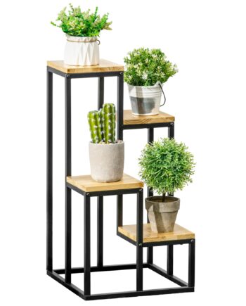 Industrielt Plantestativ Med   Hylder  Blomstertrappe  34 Cm   34 Cm   66 Cm  Naturlig   Sort
