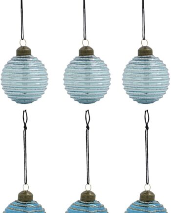 Julekugler House Doctor Lolli Sæt   Rillede Ornamenter   Blå Glas Og Metal ø6 Cm