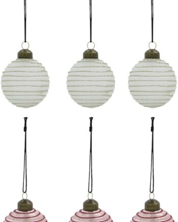 Julekuglesæt House Doctor Lolli ø6 Cm Hvid Lyserød Glas Metal