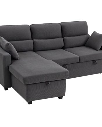 Justerbar Sovesofa   -formet Gæstesofa Med Sengefunktion  Opbevaringsplads  Hynder  Til Stue  Gæsteværelse  Mørkegrå