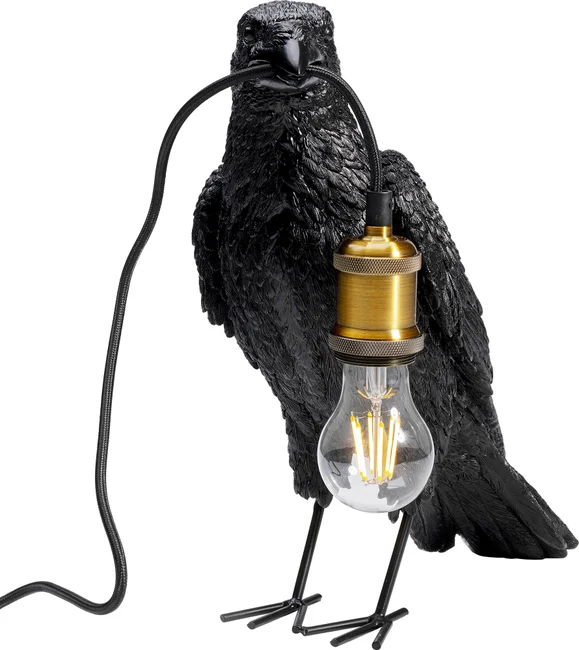 Kare Design Animal Crow Bordlampe Mat Sort Polyresin Og Kobber Aluminium