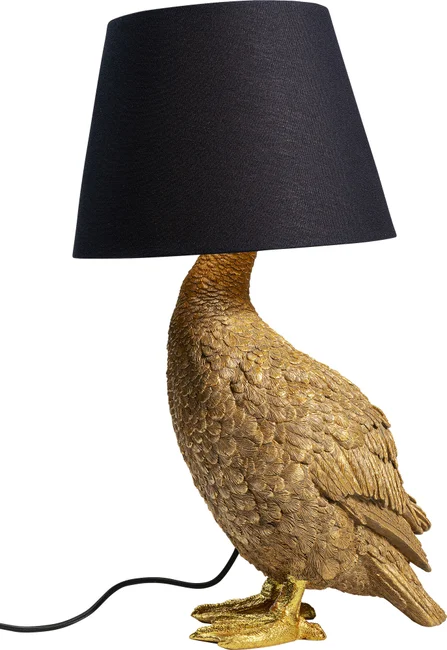 Kare Design Animal Duck Bordlampe Sort Bomuld Og Guld Polyresin