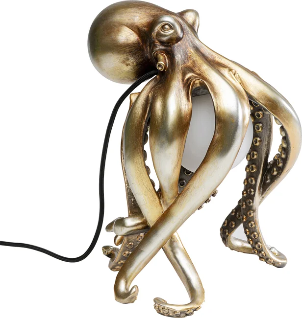 Kare Design Animal Octopus Bordlampe Hvid Glas Og Guld Polyresin
