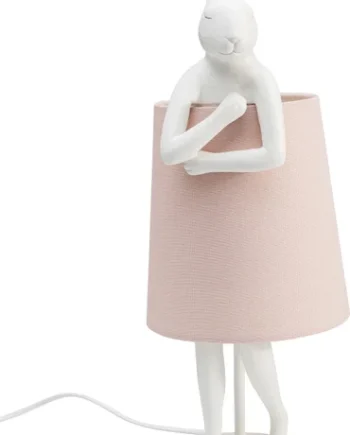 Kare Design Animal Rabbit Bordlampe Rosa Linnedhør Og Hvid Polyresin Stål   :50cm