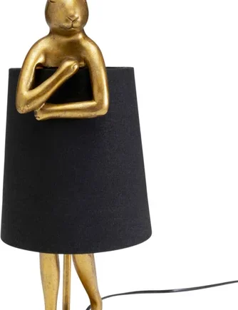 Kare Design Animal Rabbit Bordlampe Sort Linnedhør Og Guld Polyresin Stål   :50cm