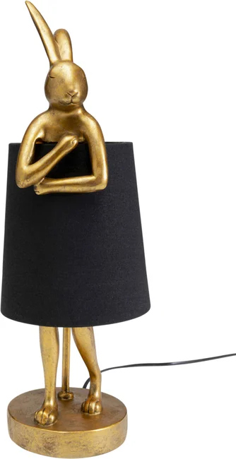 Kare Design Animal Rabbit Bordlampe Sort Linnedhør Og Guld Polyresin Stål   :50cm