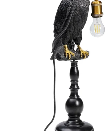 Kare Design Animal Sitting Crow Bordlampe Sort Polyresin Og Guld Aluminium   :61cm