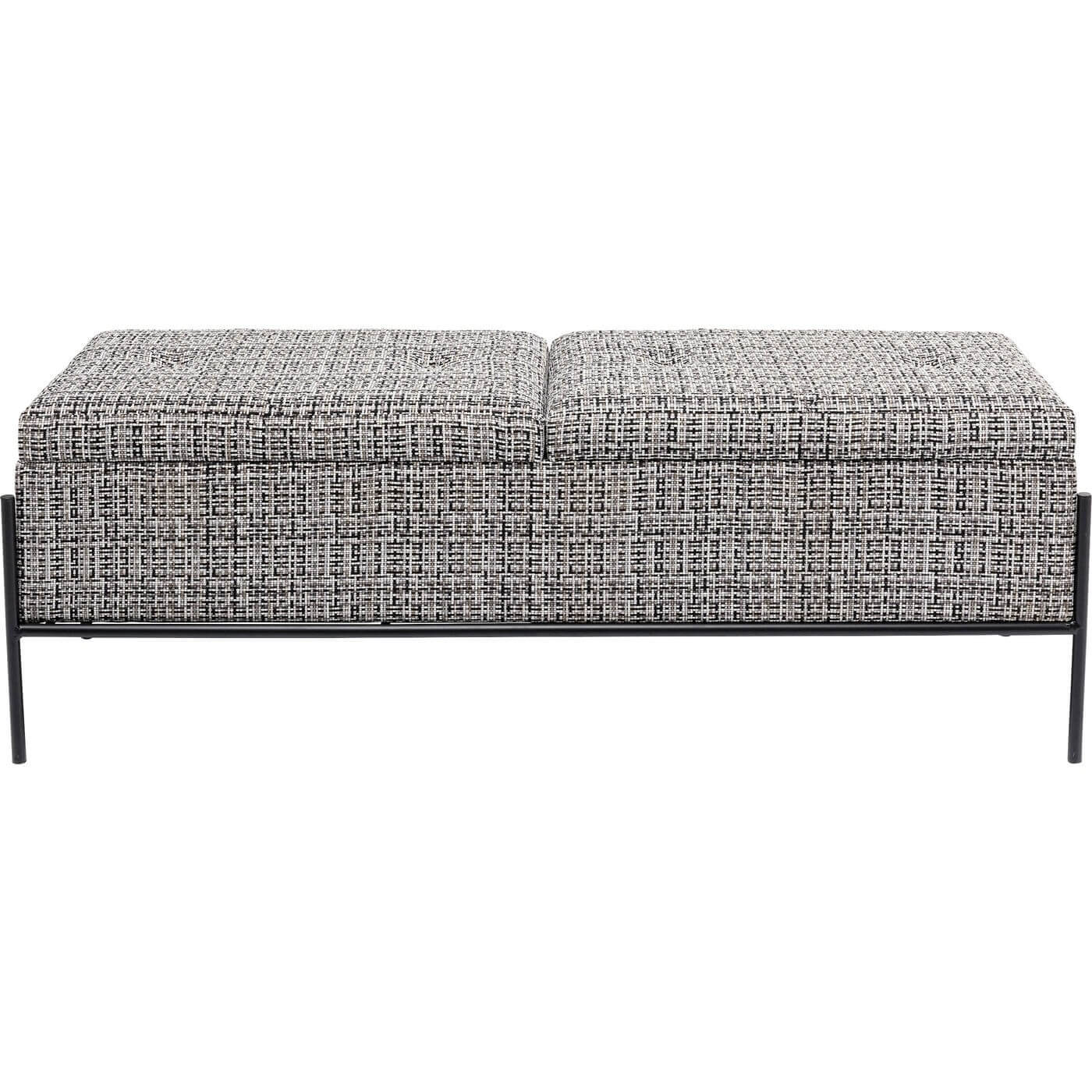 Kare Design Buttons Bænk     Opbevaring Sort Hvid Stof Og Sort Stål  120x40