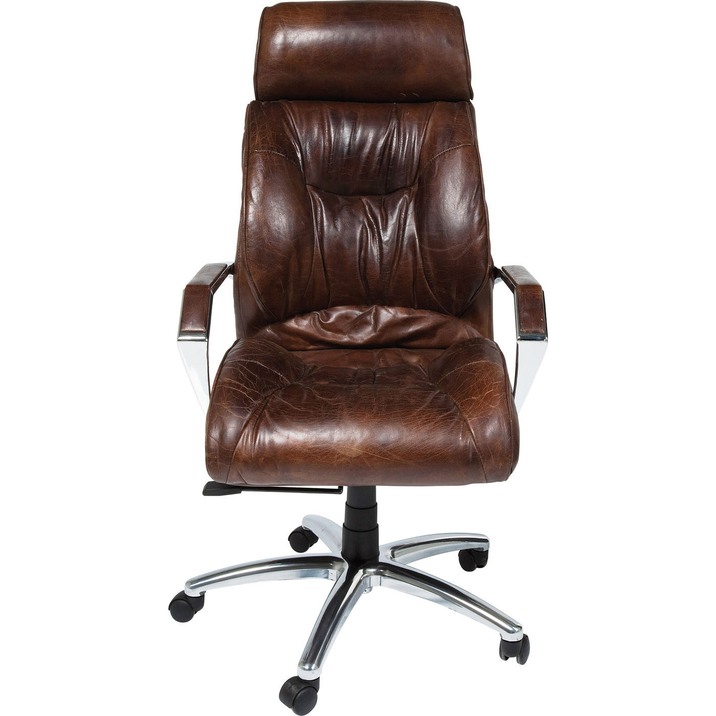 Kare Design Cigar Lounge Kontorstol Brunt Koskind Aluminium     Armlæn Og Hjul