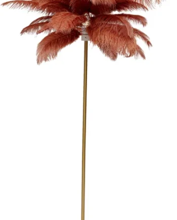 Kare Design Feather Palm Gulvlampe Rustrød Strudsefjer Og Messing Stål