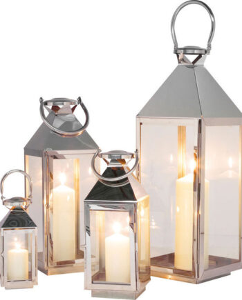 Kare Design Giardino Lanterne     Hank Rustfrit Stål Og Glas  Sæt Af