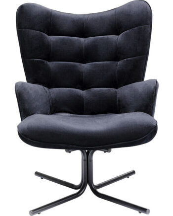 Kare Design Oscar Velvet Black Drejestol     Armlæn Sort Fløjl Polyester Og Stål