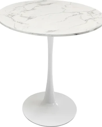Kare Design Schickeria Spisebord  Rund Hvid Marmorlook Laminat Og Hvid Stål  ø80