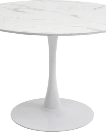 Kare Design Schickeria Spisebord  Rund Hvid Marmorlook Laminat Og Hvid Stål  ø110
