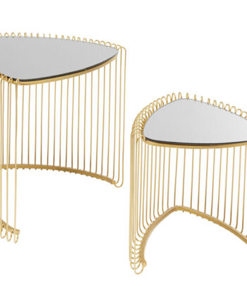 Kare Design Wire Triangle Gold Sidebord  Trekantet Spejlglas Og Guld Stål  Sæt Af