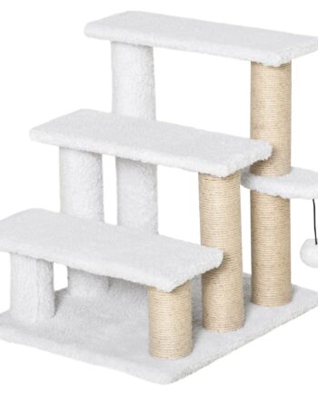 Kattetrappe  -trins Kæledyrstrappe Med Kradsetræer Bold Hundetrappe Kæledyrstrappe Til Katte Op Til   Kg Plysjute Hvid 45   40   48 Cm