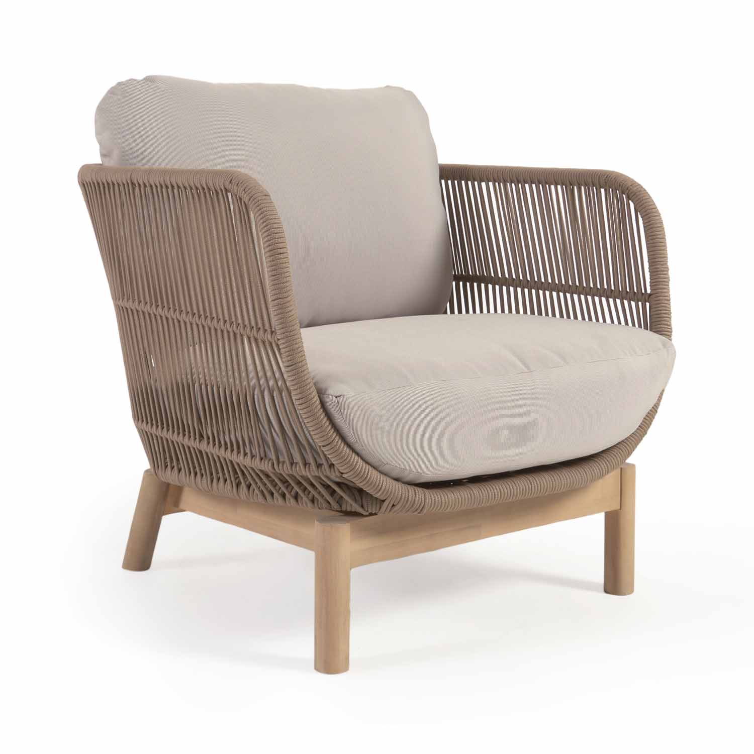 Kave Home Catalina Havestol     Armlæn Og Hynder Beige Reb Og Natur Akacietræ