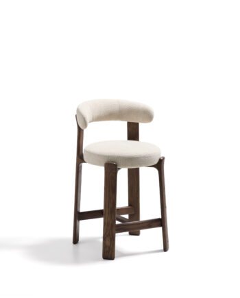 Kave Home Granit Barstol     Ryglæn Og Fodstøtte Beige Chenille Og Valnøddefarvet Asketræ  65