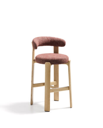 Kave Home Granit Barstol     Ryglæn Og Fodstøtte Terracotta Chenille Og Natur Asketræ  75