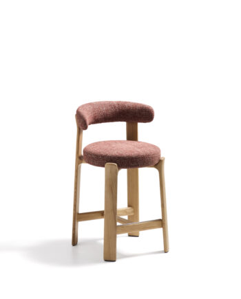 Kave Home Granit Barstol     Ryglæn Og Fodstøtte Terracotta Chenille Og Natur Asketræ  65