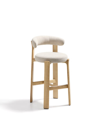 Kave Home Granit Barstol     Ryglæn Og Fodstøtte -beige Chenille Og Natur Asketræ  75