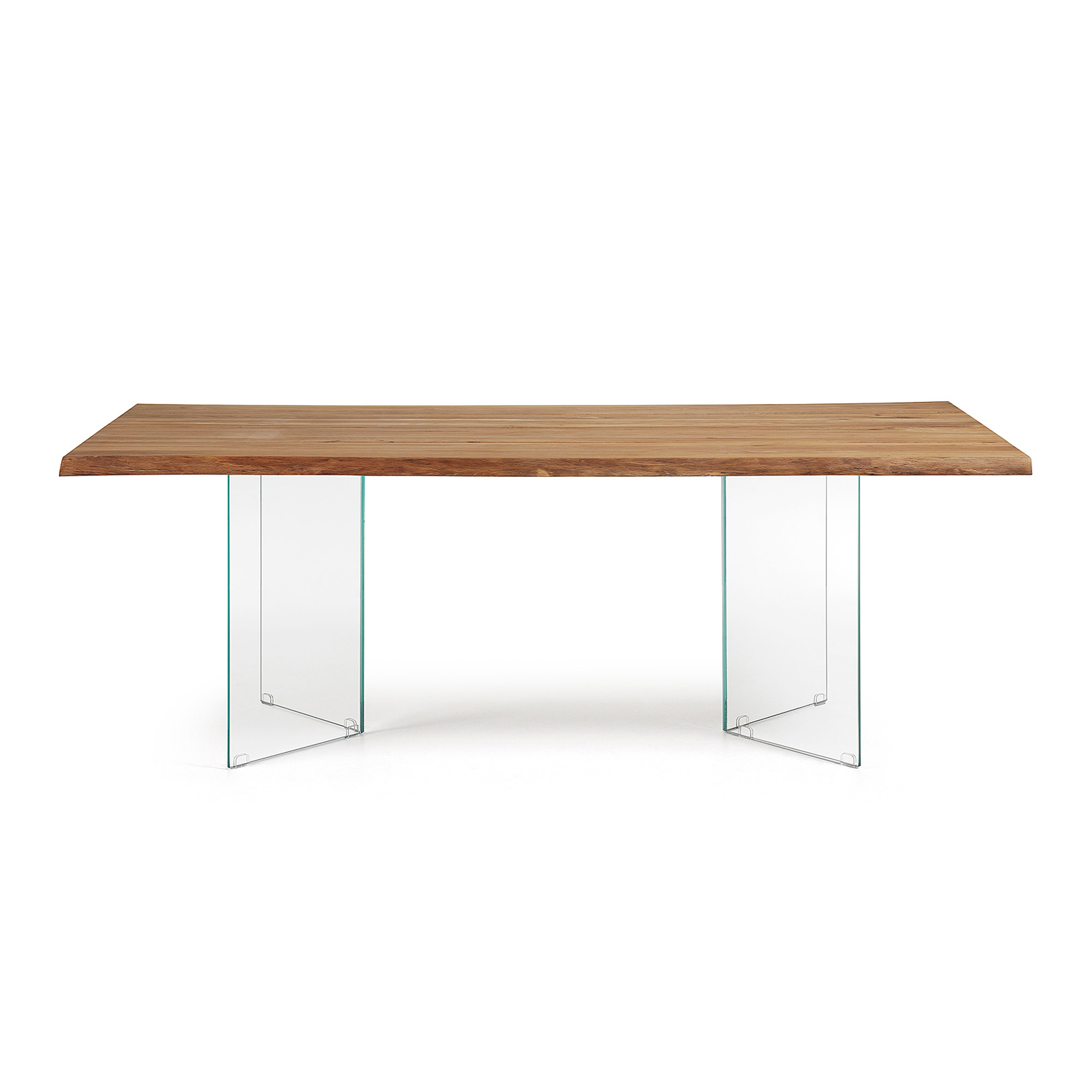 Kave Home Levik Spisebord Klar Glas Og Natur Egetræ 220x100