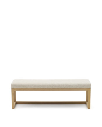Kave Home Loya Bænk  Rektangulær Beige Chenille Og Natur Bøgetræ  128x42