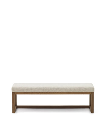 Kave Home Loya Bænk  Rektangulær Beige Chenille Og Valnøddefarvet Bøgetræ  128x42