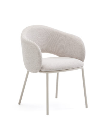 Kave Home Maina Spisebordsstol     Armlæn Beige Chenille Og Beige Stål