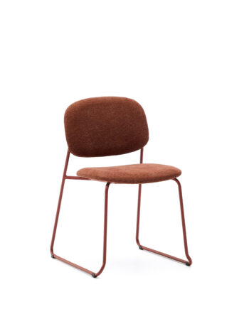 Kave Home Meli Spisebordsstol  Stabelbar Terrakotta Chenille Stof Og Terrakotta Metal