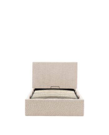 Kave Home Nahiri Sengeramme     Sengegavl Og Opbevaring Beige Chenille Stof  200x90