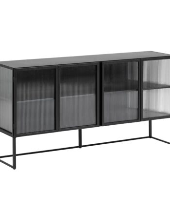 Kave Home Trixie Skænk       Låger Og Hylde Klar Glas Og Sort Stål  160x81