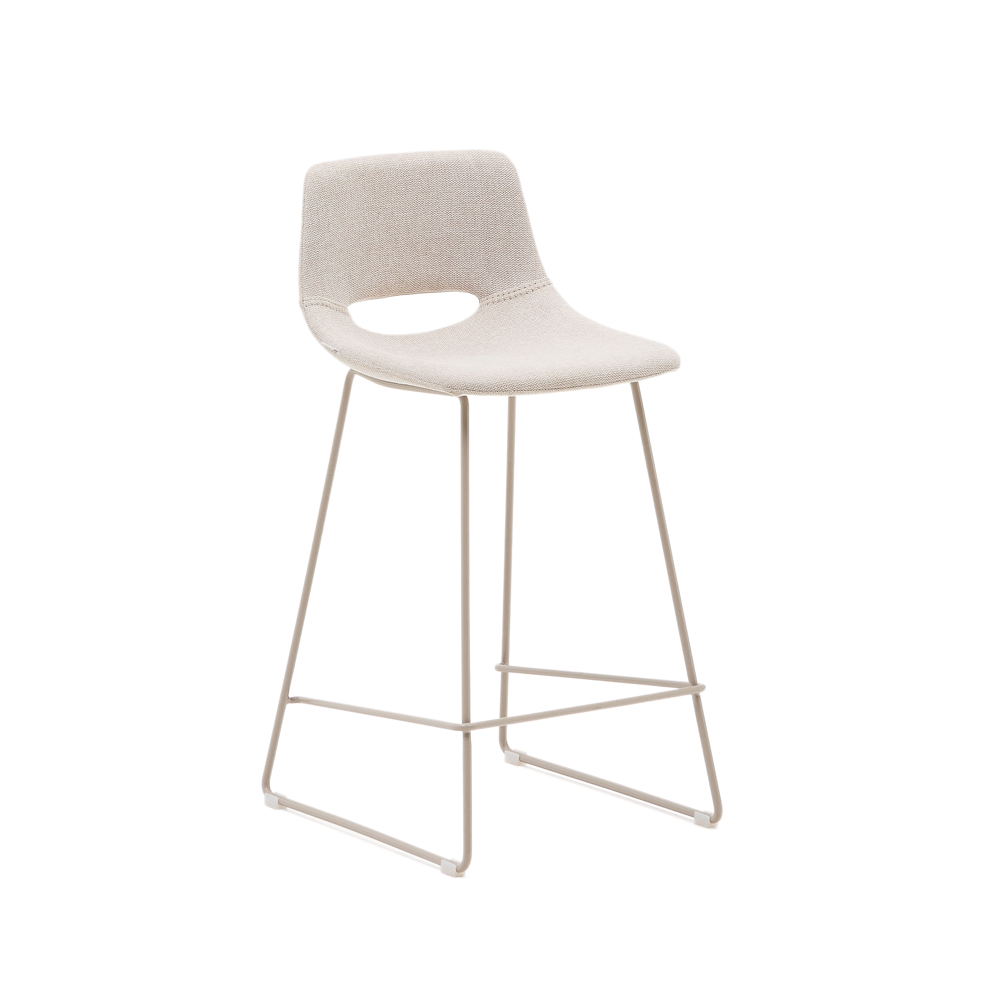 Kave Home Zahara Barstol Ryglæn Og Fodstøtte Beige Stof Og Beige Stål :65cm