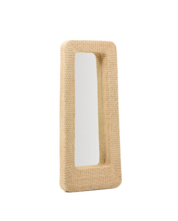 Kave Home Zilna Vægspejl  Rektangulær Spejlglas Og Natur Rattan  58x120