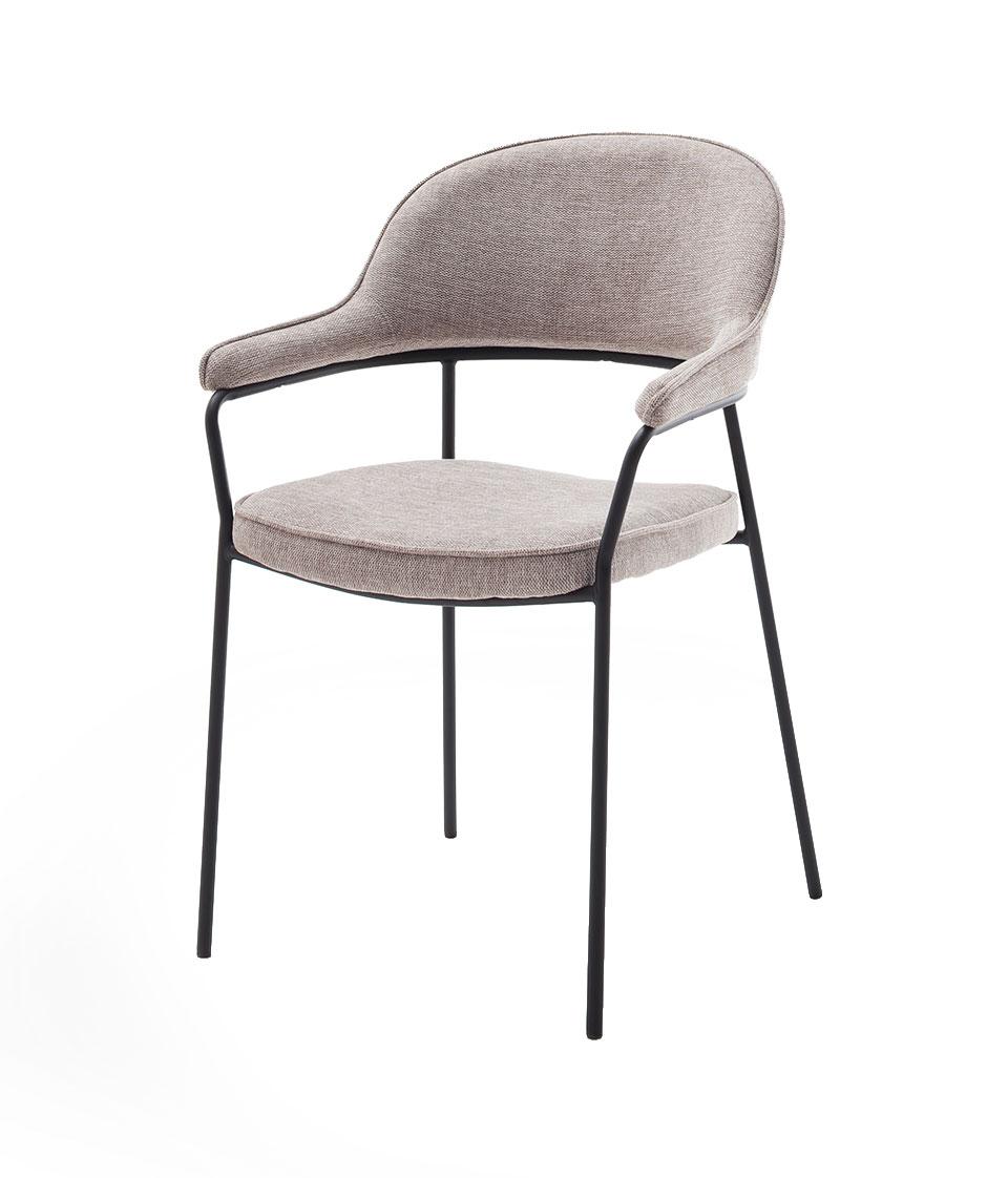 Kindersley Spisebordsstol Armlæn Sand Polyester Og Sort Stål