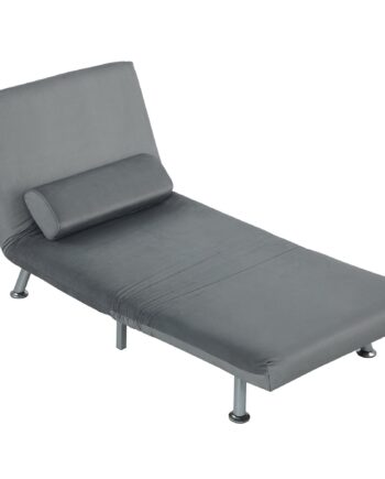 Klapstol Med Sengefunktion  Foldbar Afslapningsstol   Fløjlslook  Justerbar Ryglæn  75   70   75 Cm  Grå