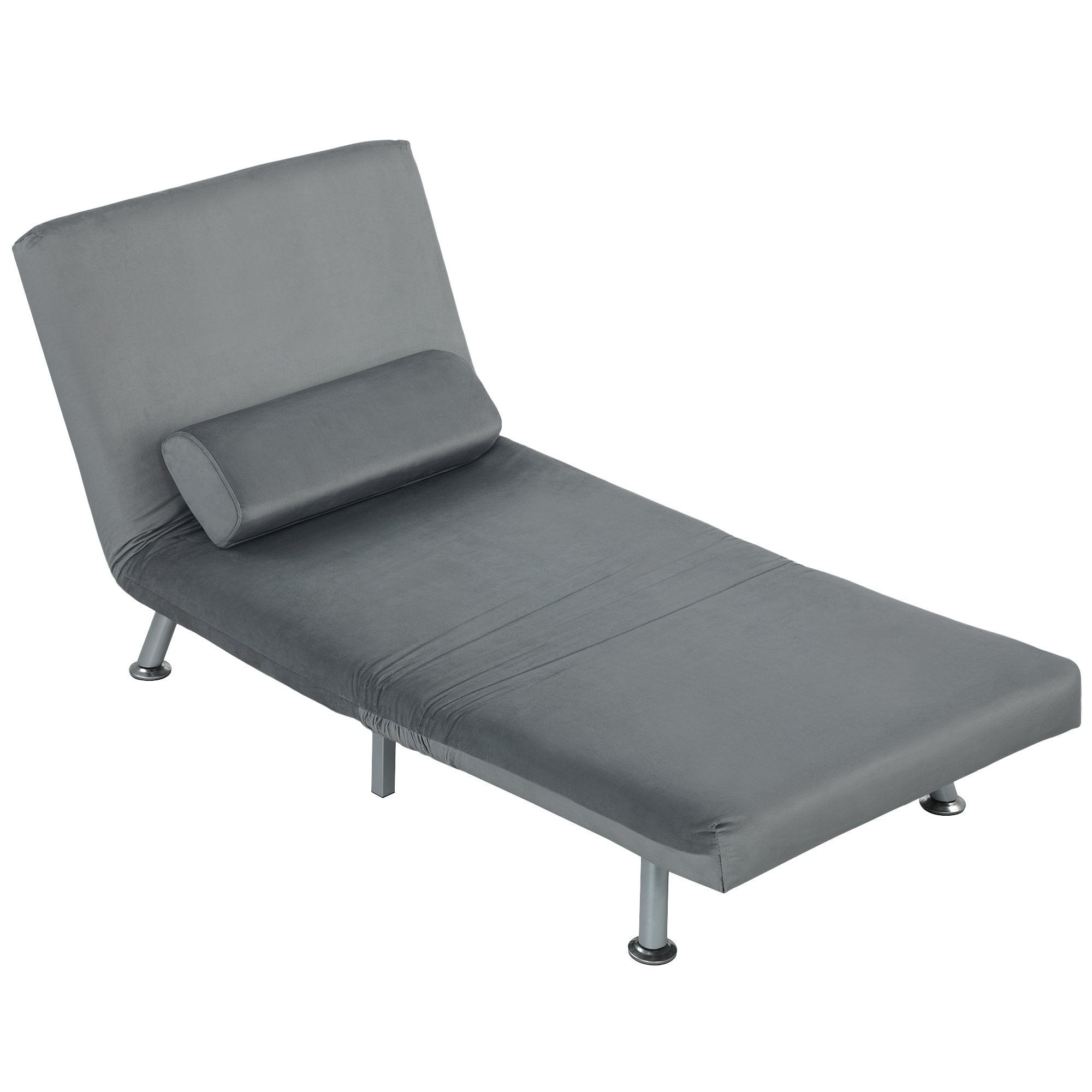 Klapstol Med Sengefunktion Foldbar Afslapningsstol Fløjlslook Justerbar Ryglæn 75 70 75 Cm Grå